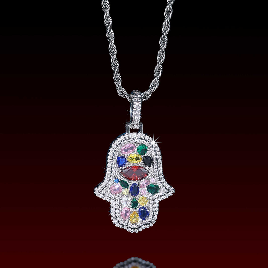 Muti Color Gem Hamsa Pendant