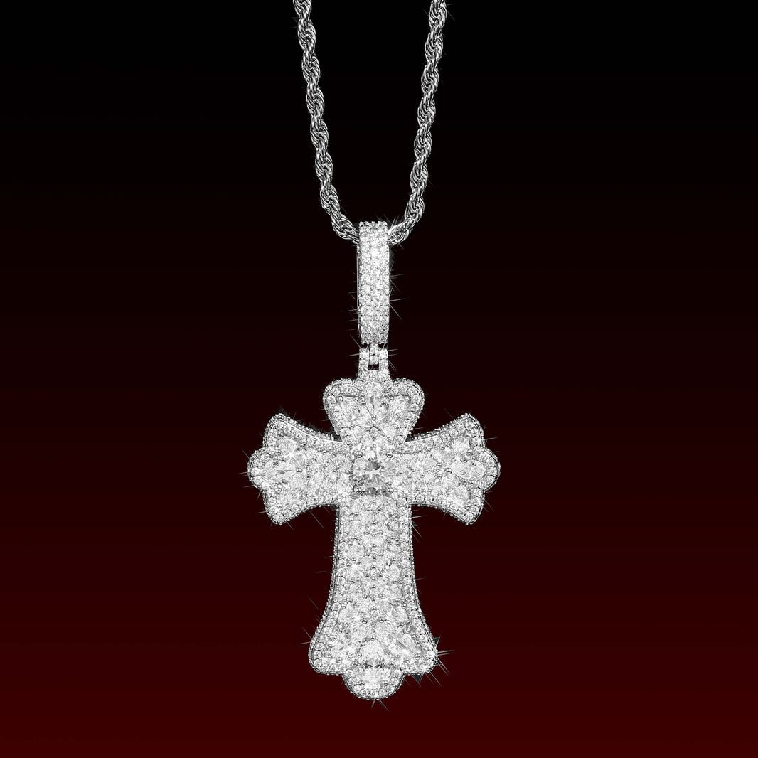 Oval Cut Cluster Cross Pendant