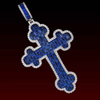 Color Buguette Gem Cluster Cross Pendant