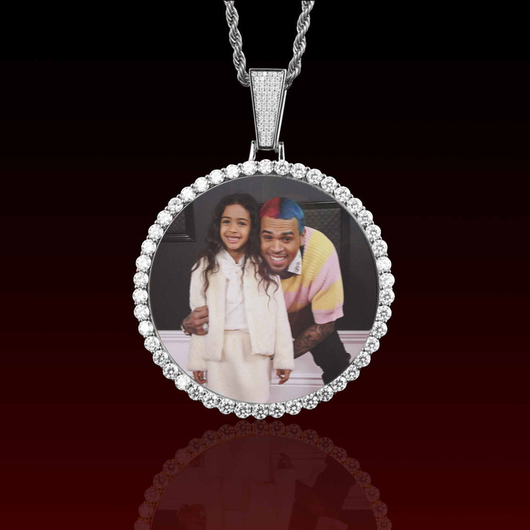 Big Round Photo Custom Moissanite Pendant