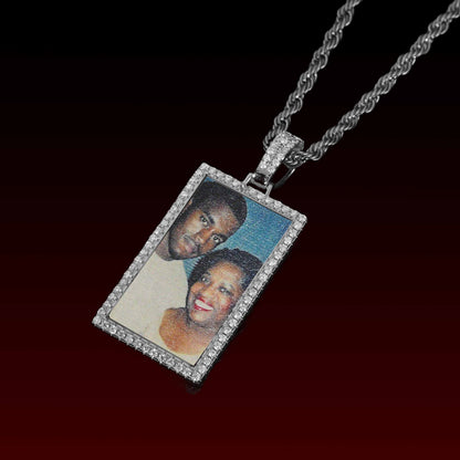 Square Photo Pendant Custom Moissanite Pendant