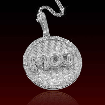Baguette Cut Letter 3D Circle Custom Pendant