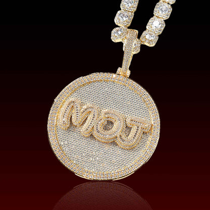Baguette Cut Letter 3D Circle Custom Pendant