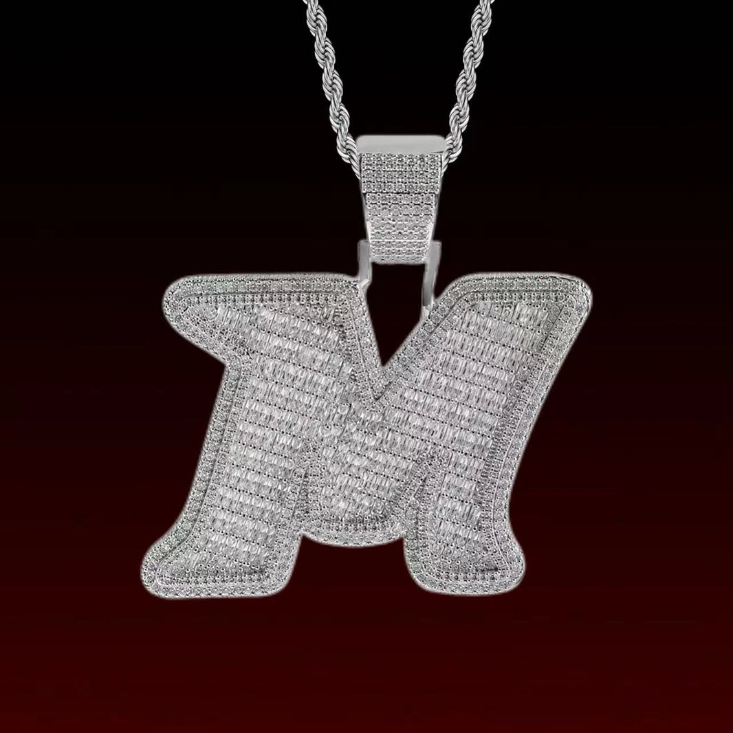 Baguette Cut M Custom Letter Pendant