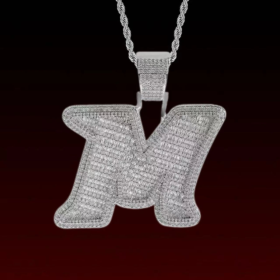 Baguette Cut M Custom Letter Pendant