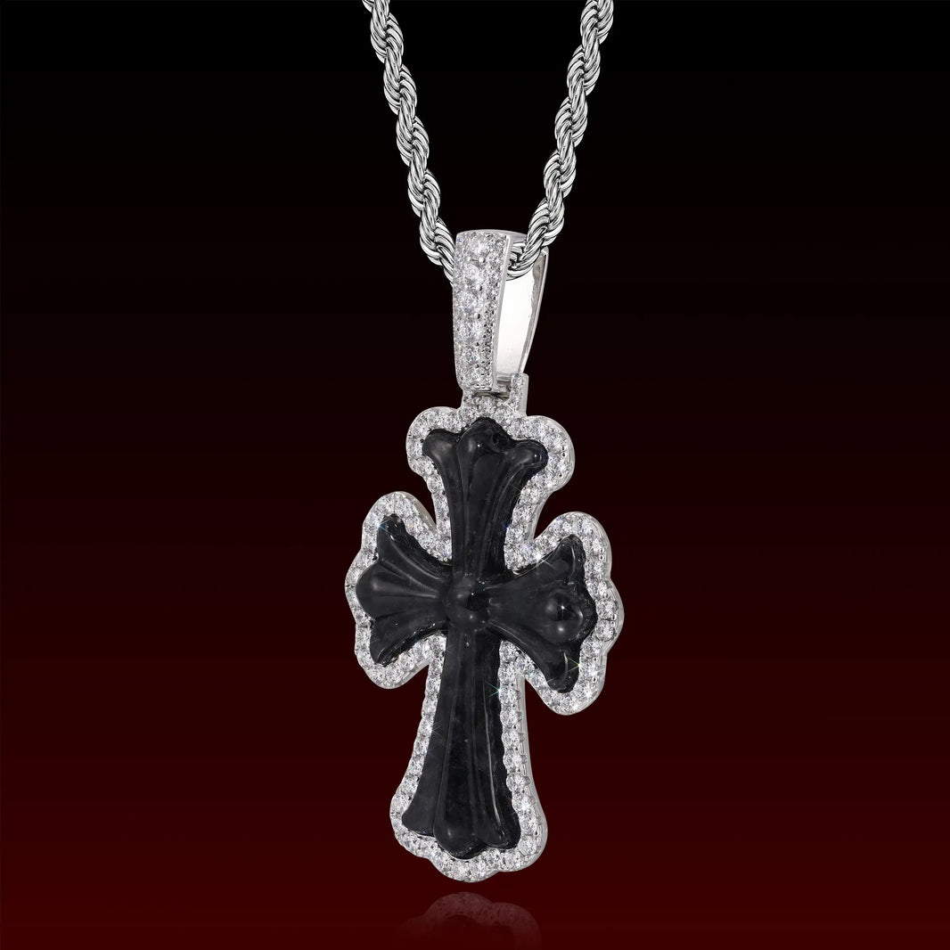Black Jade Cross Iced Out Pendant
