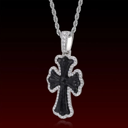 Black Jade Cross Iced Out Pendant