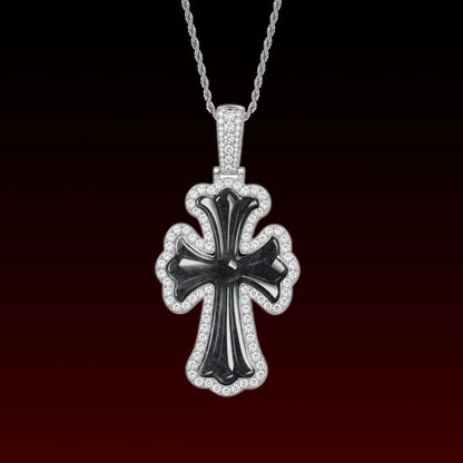 Black Jade Cross Iced Out Pendant