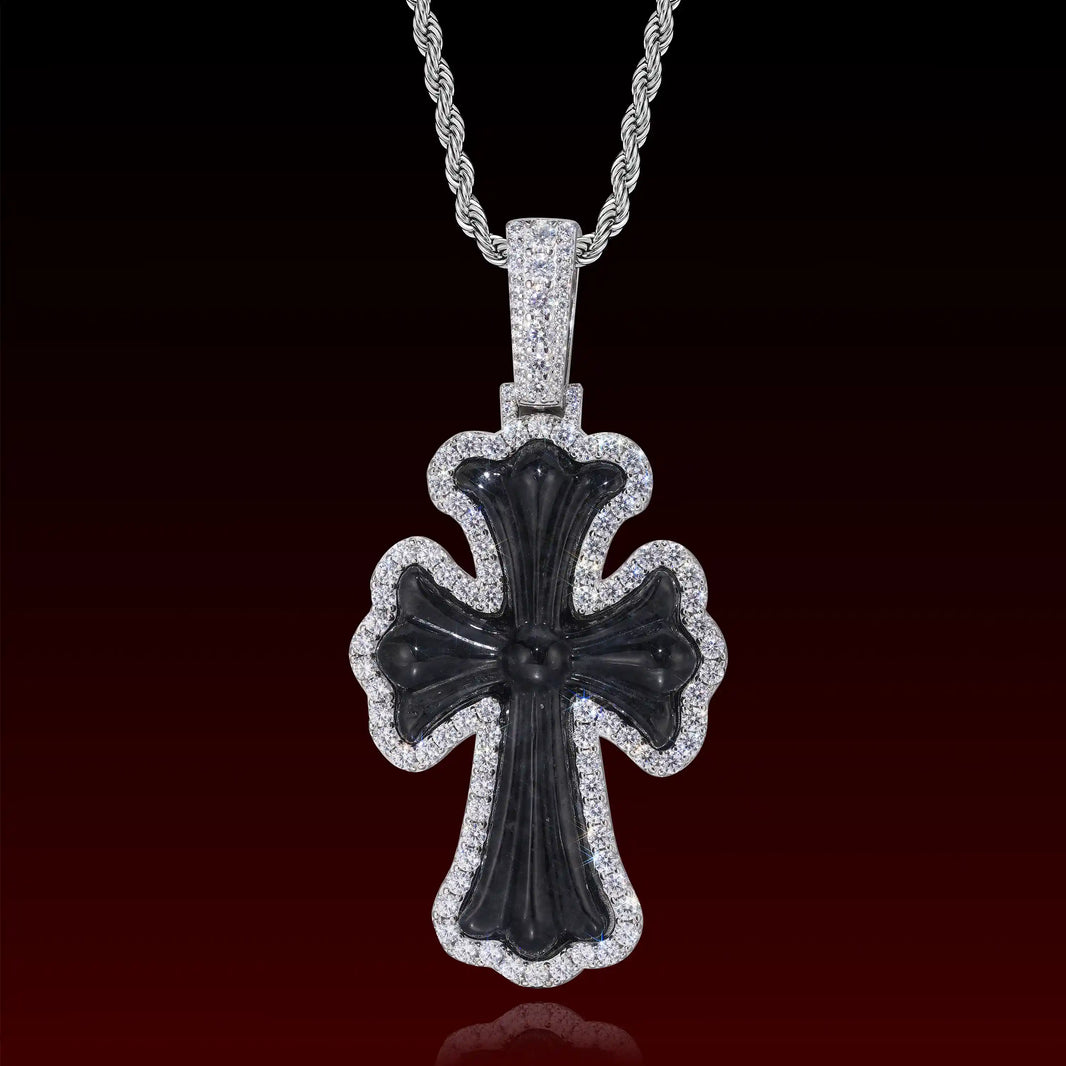 Black Jade Cross Iced Out Pendant
