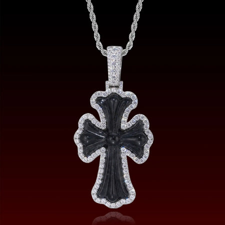 Black Jade Cross Iced Out Pendant
