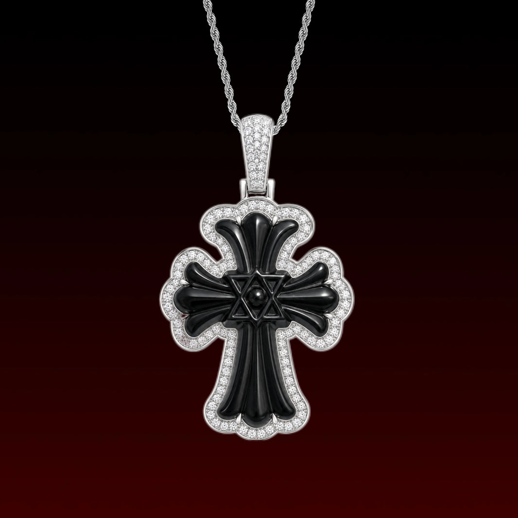 Black Jade Hexagram Cross Pendant