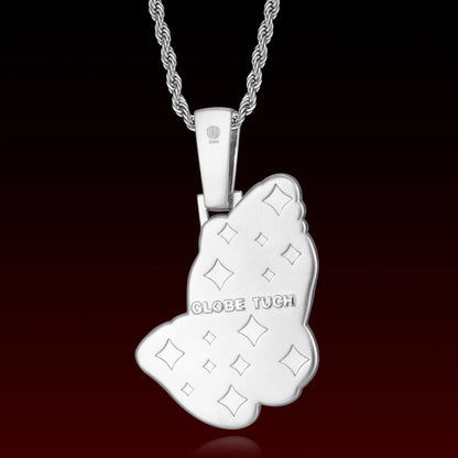 Black Jade Pray Hand Iced Out Pendant