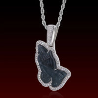 Black Jade Pray Hand Iced Out Pendant