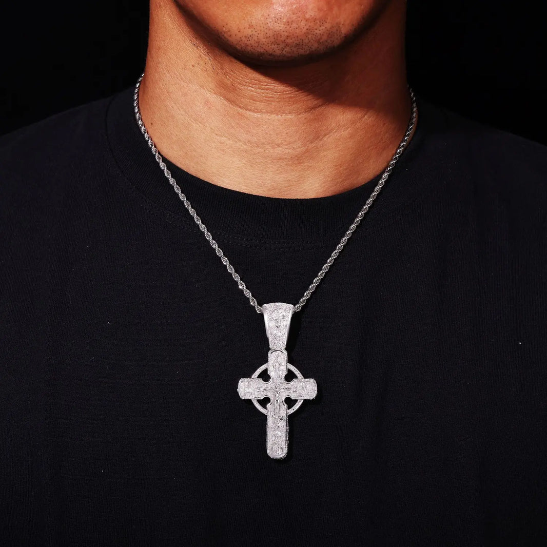Cathedral Halo Cross Iced Out Pendant