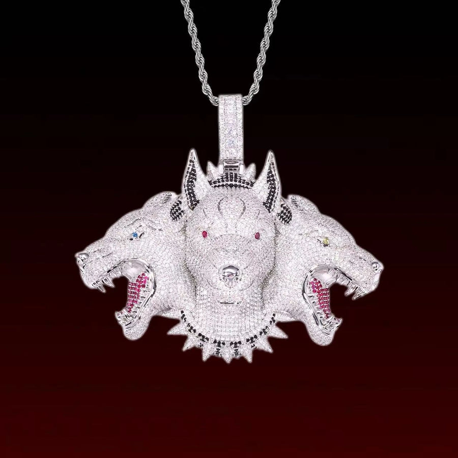 Cerberus Three-Headed Wolf Iced Out Pendant
