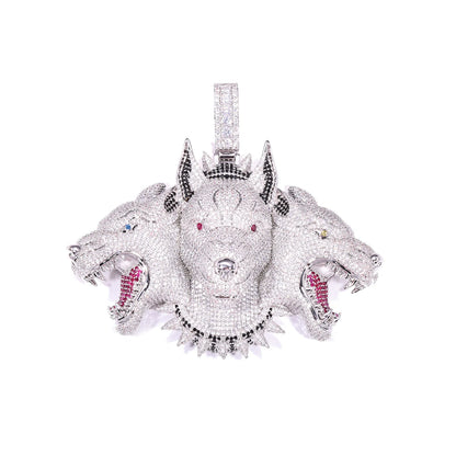 Cerberus Three-Headed Wolf Iced Out Pendant