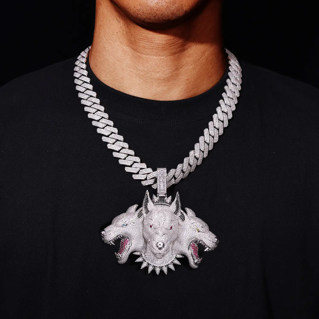Cerberus Three-Headed Wolf Iced Out Pendant