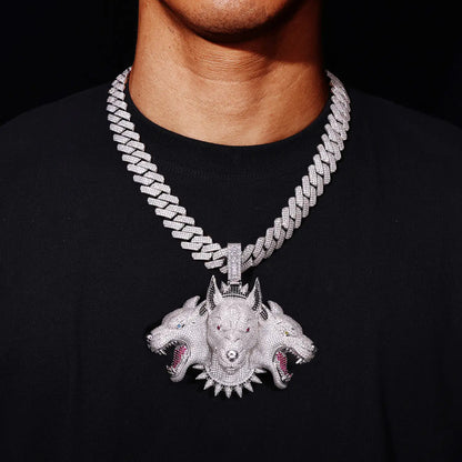 Cerberus Three-Headed Wolf Iced Out Pendant