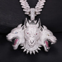Cerberus Three-Headed Wolf Iced Out Pendant