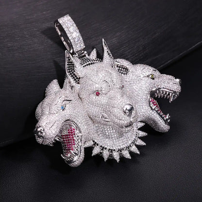Cerberus Three-Headed Wolf Iced Out Pendant