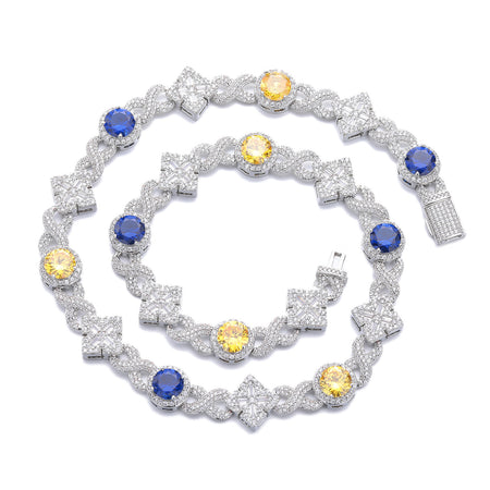 Flower Color Gemstone Iced Out Chain