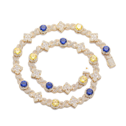 Flower Color Gemstone Iced Out Chain