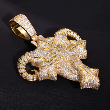 Goat Head Cross Iced Out Pendant