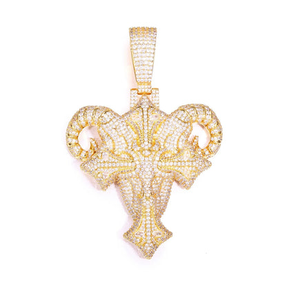 Goat Head Cross Iced Out Pendant
