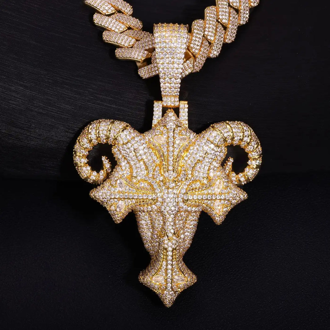 Goat Head Cross Iced Out Pendant