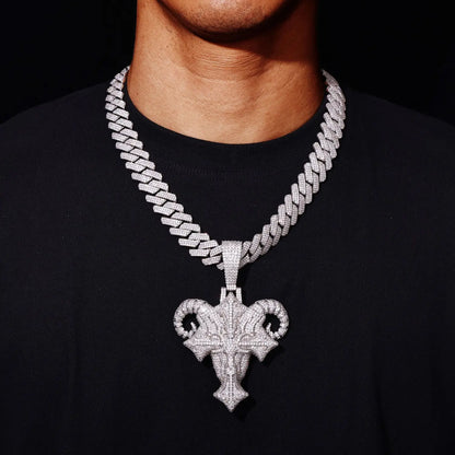 Goat Head Cross Iced Out Pendant