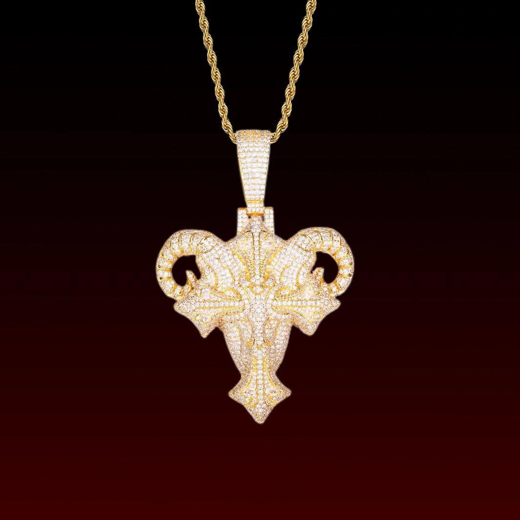 Goat Head Cross Iced Out Pendant