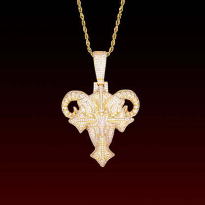 Goat Head Cross Iced Out Pendant