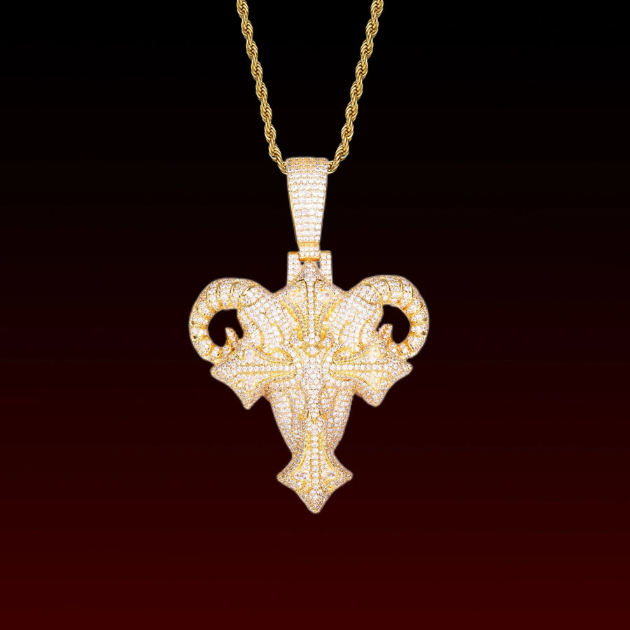 Goat Head Cross Iced Out Pendant