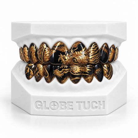 Golden Dragon Black Enamel Custom Grillz