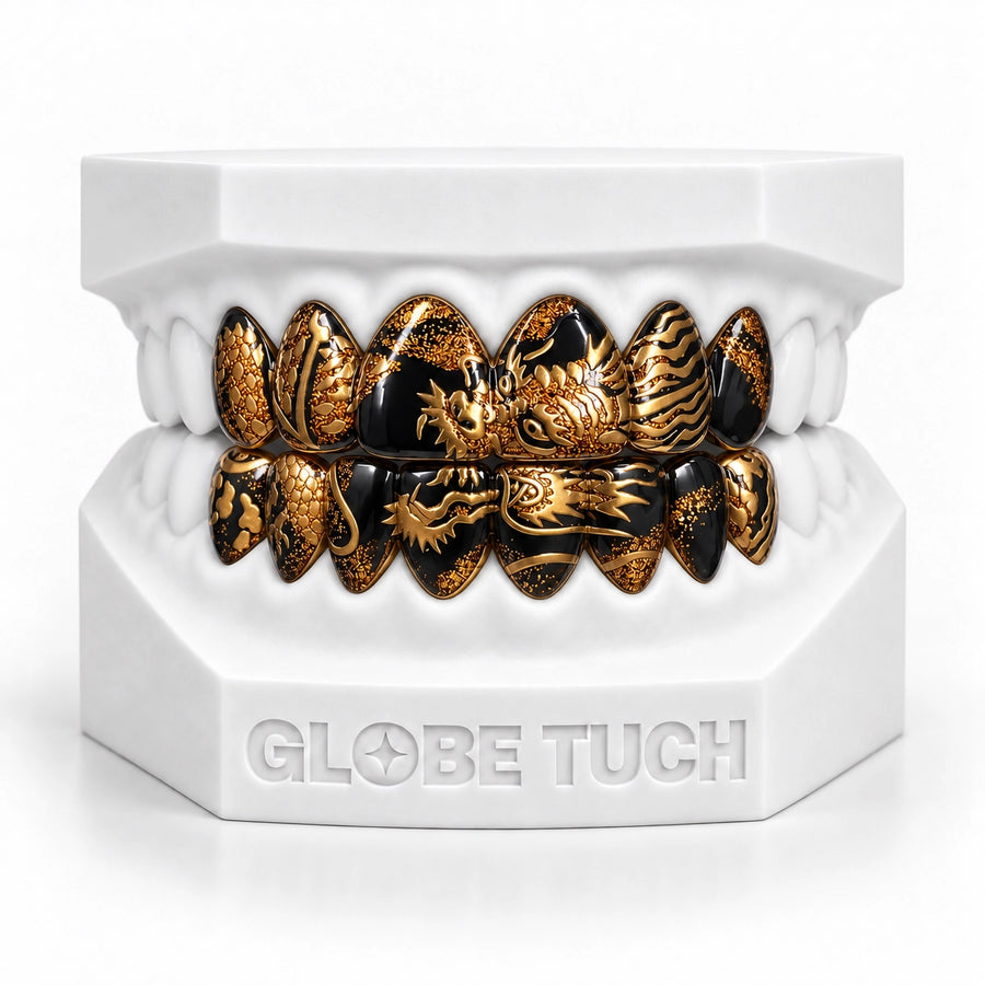Golden Dragon Black Enamel Custom Grillz