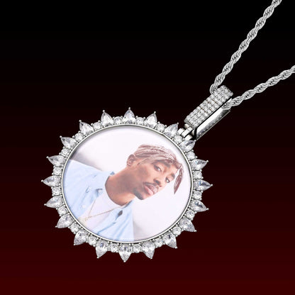 Pear Cut Round Photo Pendant