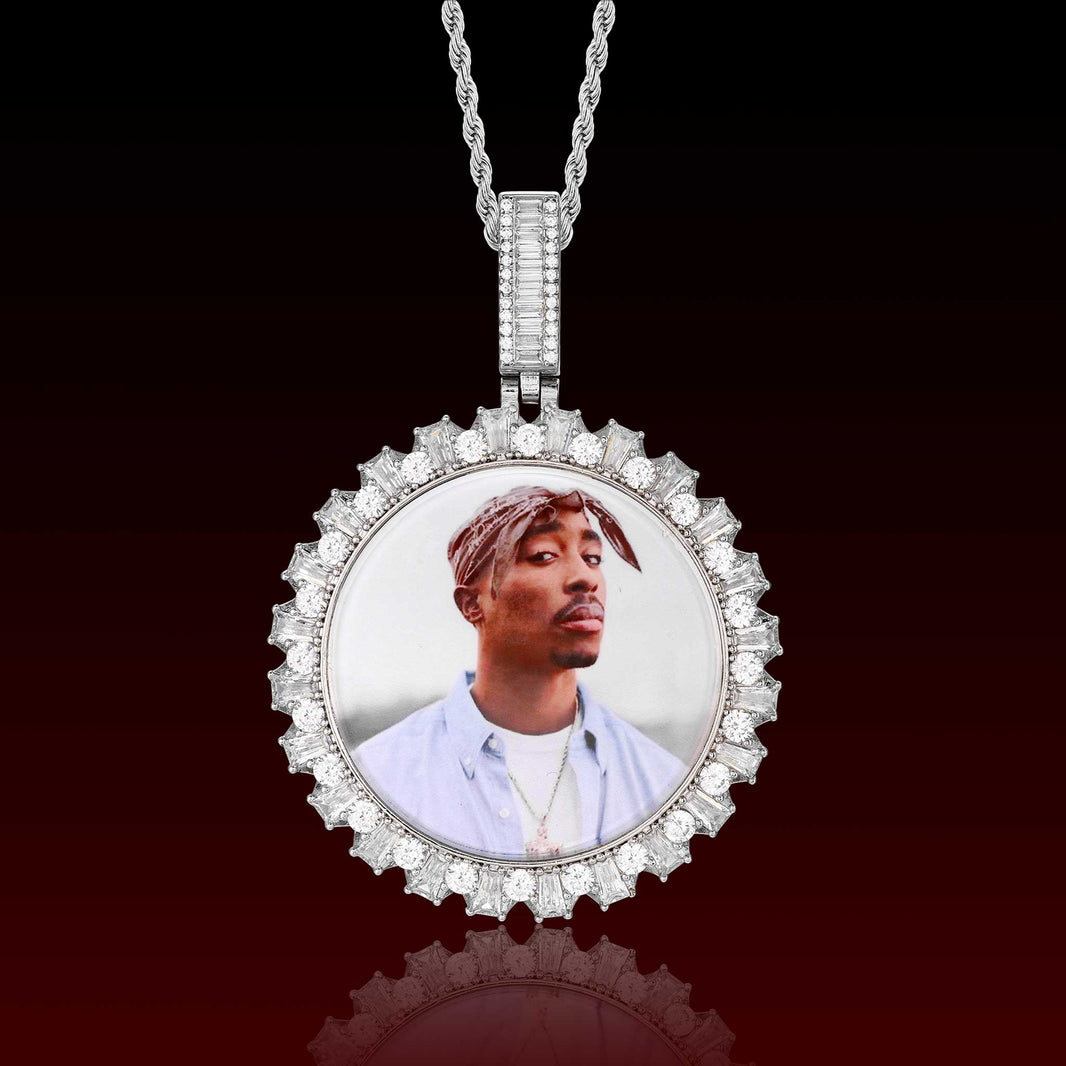 Baguette Cut Round Photo Pendant