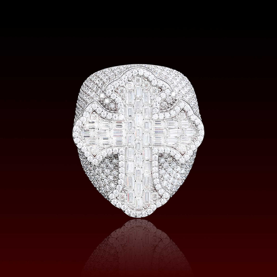 S925 Moissanite Baguette Cluster Cross Ring
