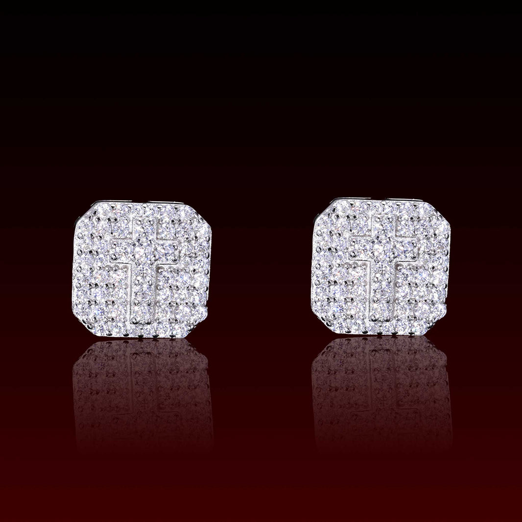 Cross Square Moissanite Stud Earrings
