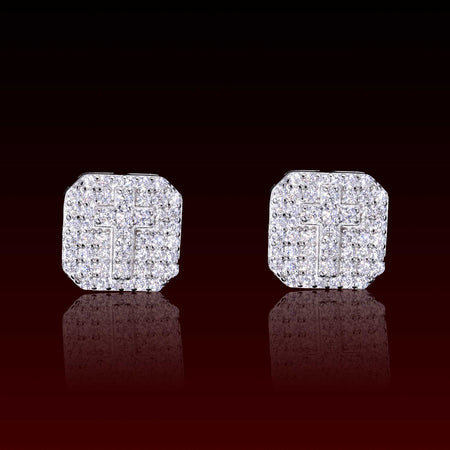 Cross Square Moissanite Stud Earrings