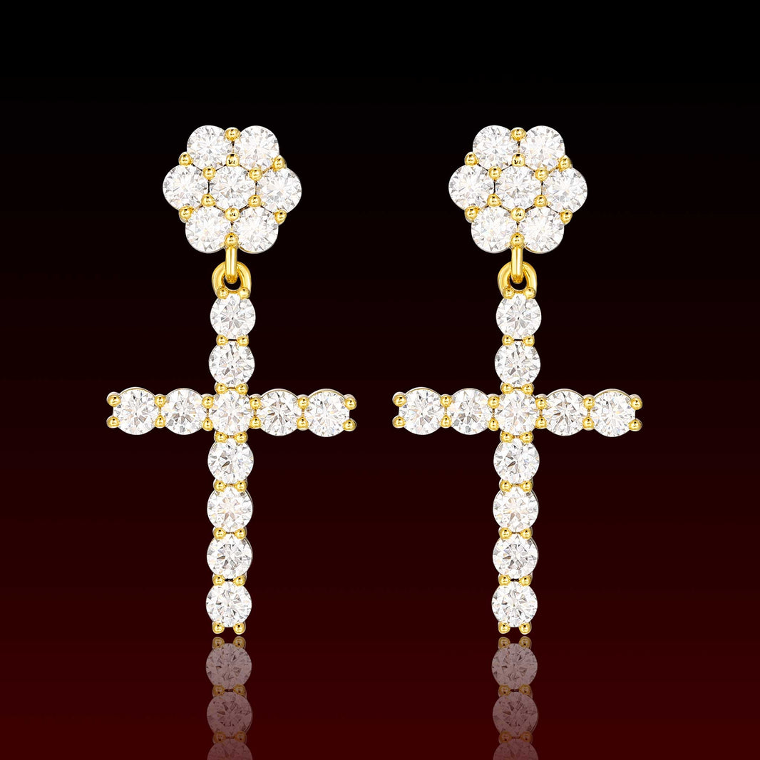 Cluster Cross Dangling Moissanite Earring