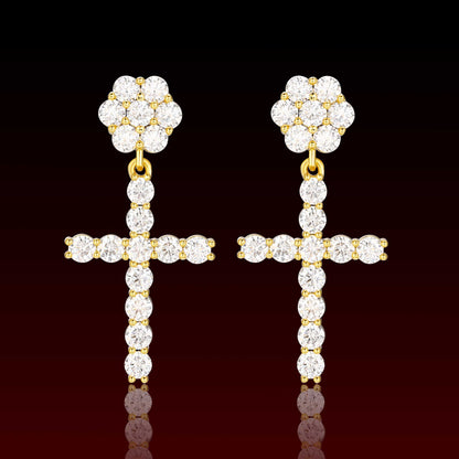 Cluster Cross Dangling Moissanite Earring