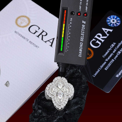 S925 Moissanite Marquise Cross Halo Ring