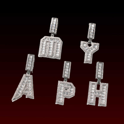 Square Buguette Custom Letter Pendant