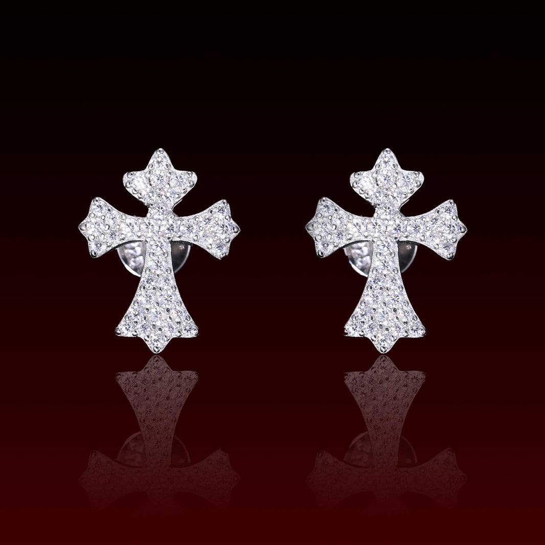 Clustered Cross Moissanite Stud Earrings