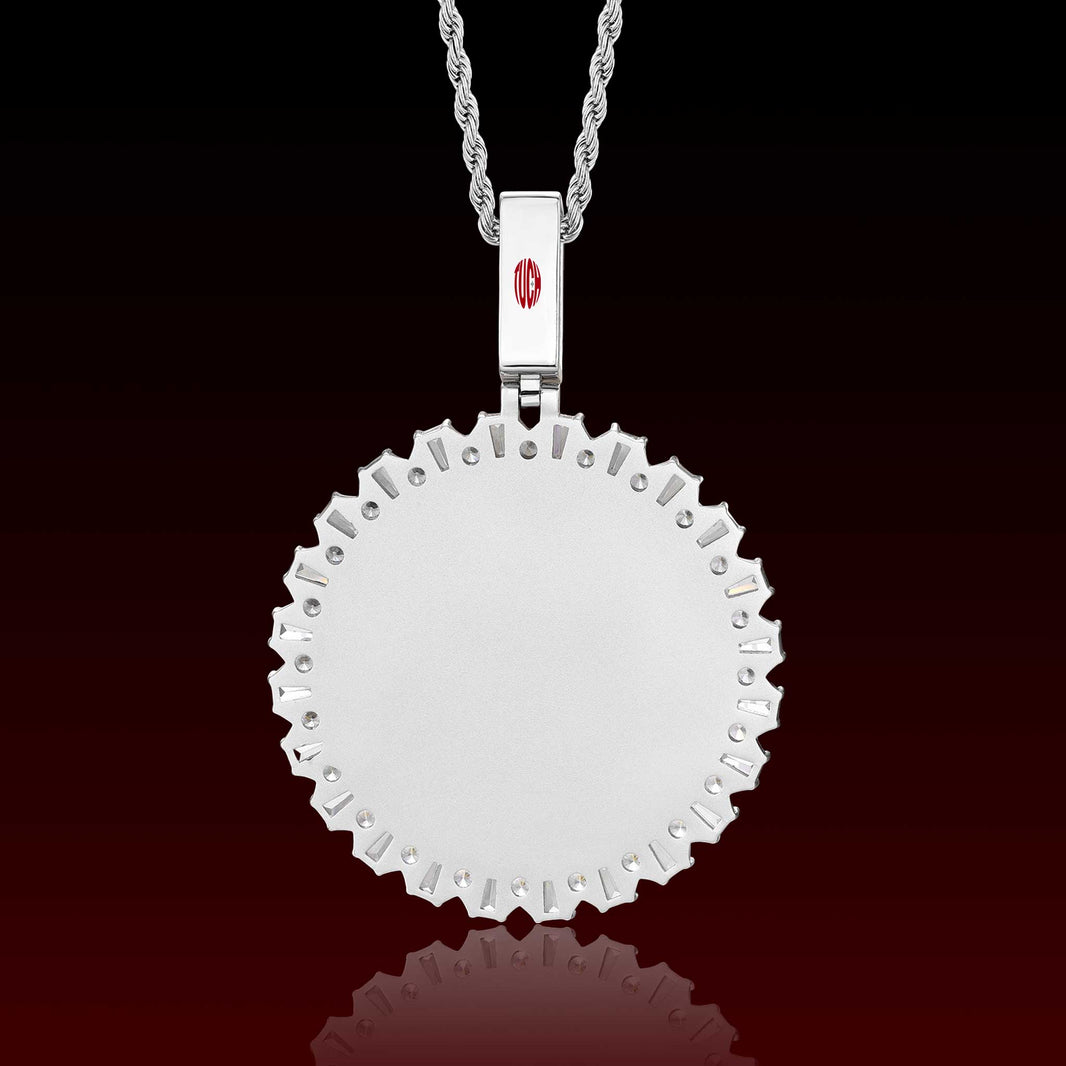 Baguette Cut Round Photo Pendant