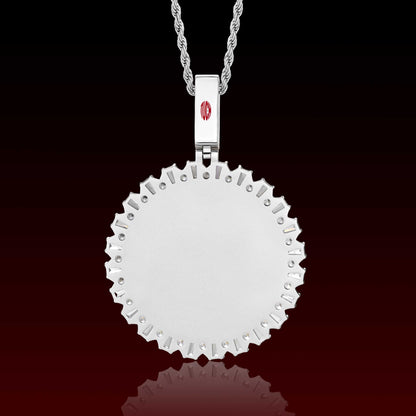 Baguette Cut Round Photo Pendant