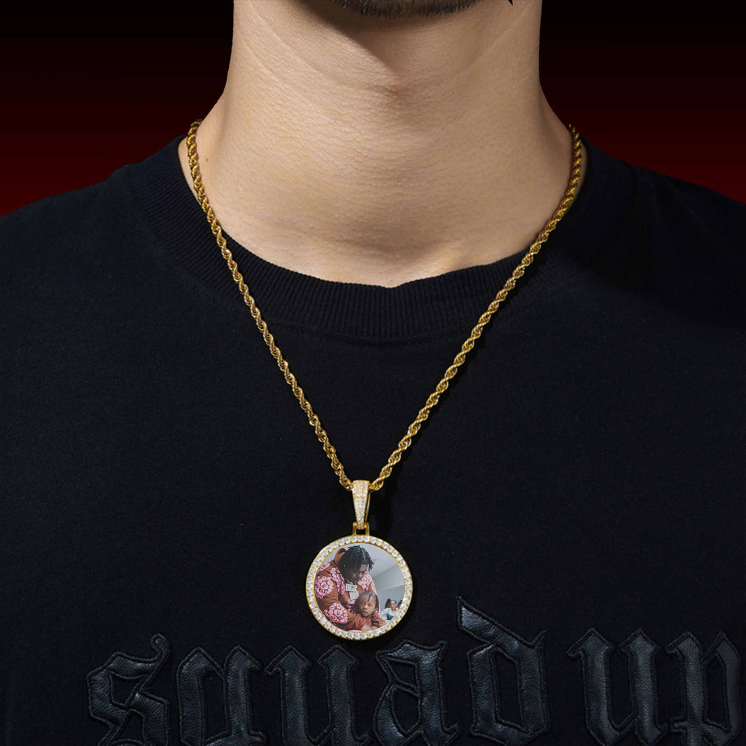 36MM Round Photo Custom Moissanite Pendant