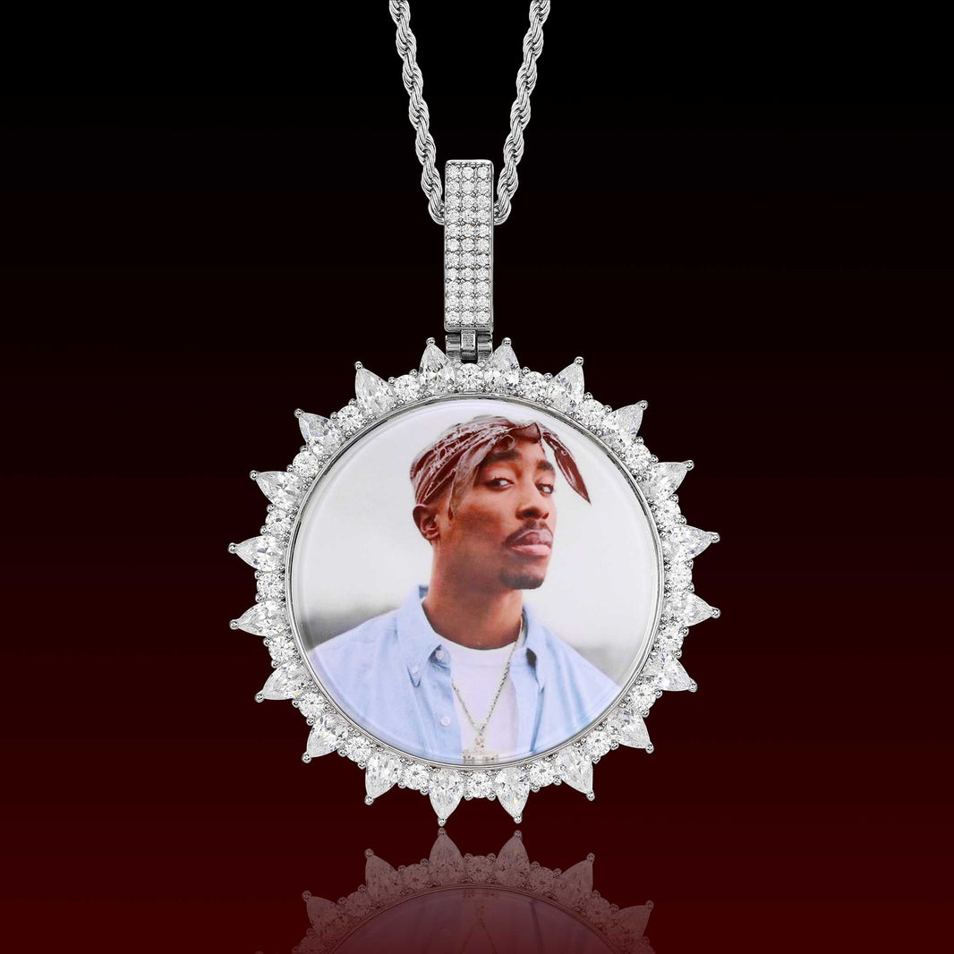 Pear Cut Round Photo Pendant