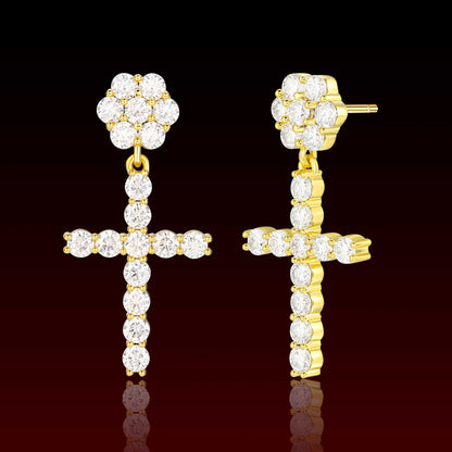 Cluster Cross Dangling Moissanite Earring